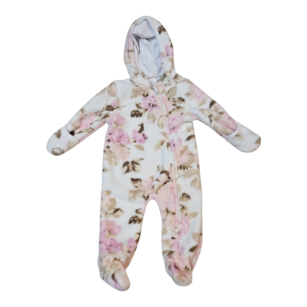 Laura Ashley Baby Bunting Hooded Fleece 3-6 Month Pink Floral Fold Over Mittens